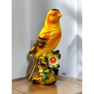 Vtg Olimco Japan Ceramic Porcelain Yellow Finch Bird Flowers Figure Figurine